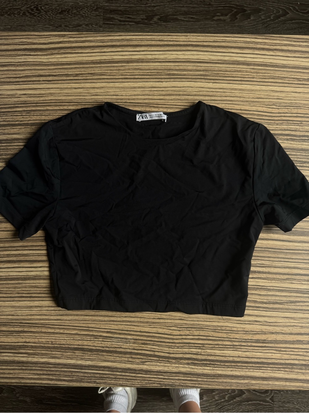 Zara Black Cropped Stretchy Short-Sleeve Top